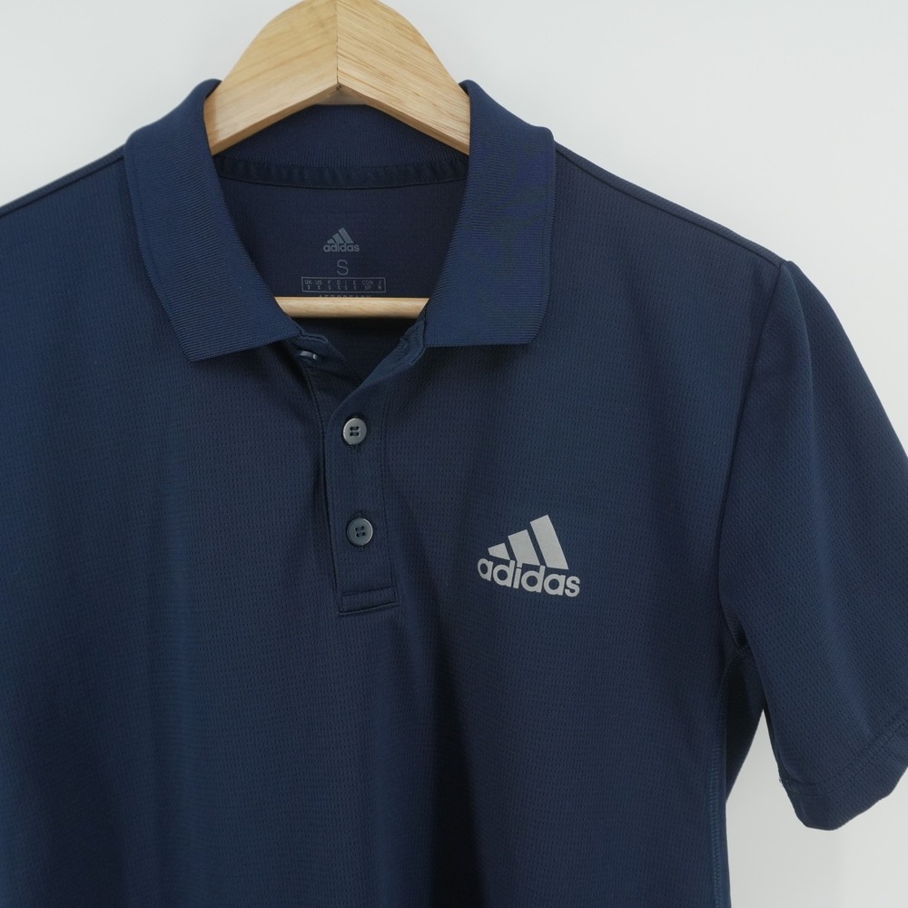 Adidas Polo Shirt Mens Small Navy Blue Aeroready Short Sleeve Athletic Tee